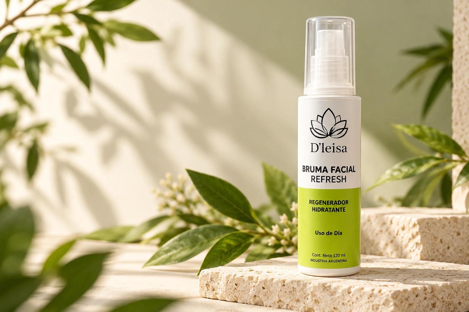 Envase de D’Leisa Bruma Facial Refresh de uso de día